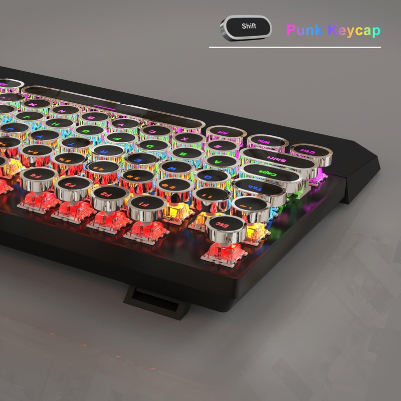 MageGee Typewriter Mechanical Gaming Keyboard, Retro Black Punk Round Keycaps