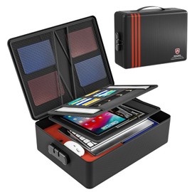 Fireproof Document Box with Lock, Hard Case Files Safe Organizer, 8-Layer Fireproof Water Resistant Safe Box, Portable Home Travel Safe Storage for Important Documents Passports Jewelry Cash (Black)