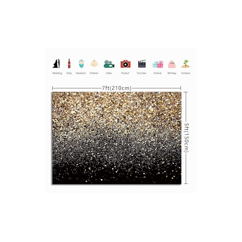RUINI Black Gold Glitter Sequin Spot Backdrops (Not Glitter) Starry