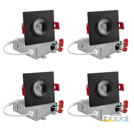NUWATT 3 Inch LED Gimbal Recessed Lights Black Square, 5CCT 2700K/3000K/3500K/4000K/5000K Selectable 8W, 600 Lumens, IC Rated, Wet Rated, 120V, Dimmable, Canless Adjustable Recessed Lighting, 4 Pack