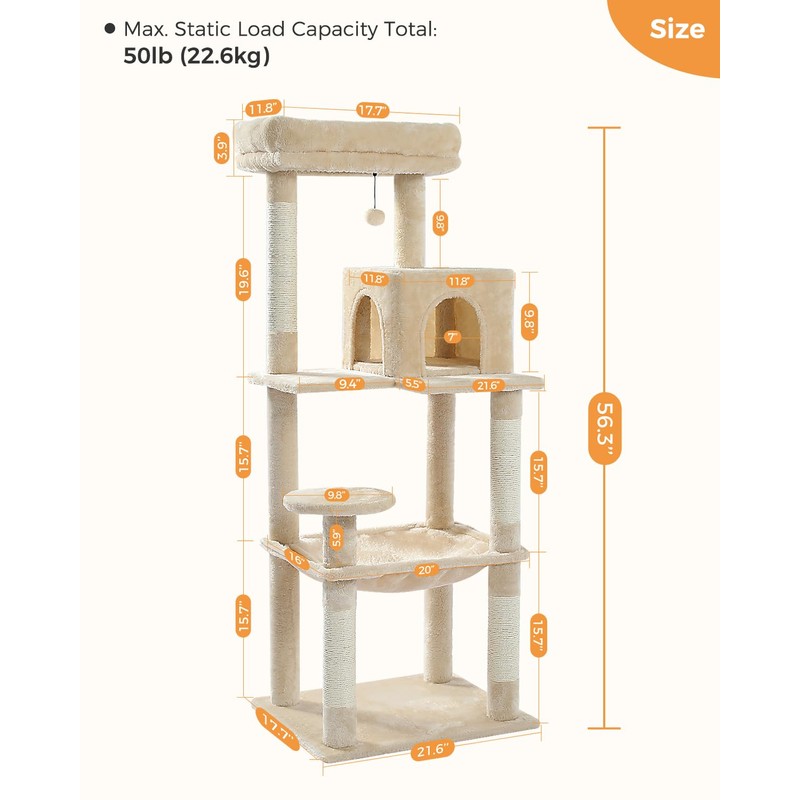 MUTTROS Cat Tree for Large Cats Adult with Metal Plush