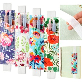 Crtiin 4 Pieces Adjustable Elastic Band Pen Holder, Pencil Holder, Pen Sleeve Pouch for Hardcover Journals, Notebooks for Back to School Christmas Gift, PU Leather 8-1.5 Inch(Blossom)