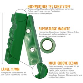 Grip & Bender Soft Vice Protection Jaws, 100 mm / 125 mm / 150 mm, Multi Protective Jaws, Made of TPU Plastic, Magnetic (117 mm), green