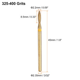 sourcing map 5pcs 325-400 Grits Diamond Grinding Bit 2.2mm Oval Head 2.35mm Shank 8.5mm Length Titanium Plated Stone Sanding Drill Bits Rotary Tool for Nails Grinding Polishing