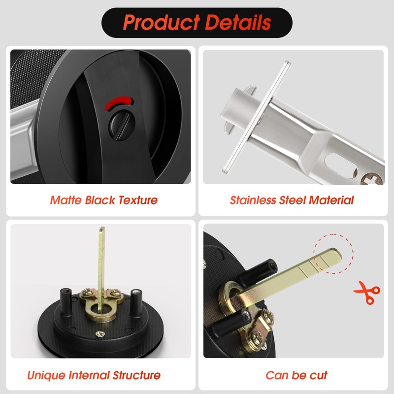 Aglehome Matte Black Pocket Door Hardware with Indicator, Contemporary Privacy