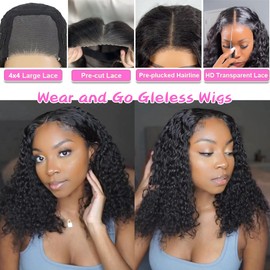 virginess Wear and Go Glueless Wigs Human Hair Pre Plucked Pre Cut Deep Wave Curly Bob Wig Human Hair Lace Front Wigs for Black Women 4x4 Lace Closure Human Hair Bob Wigs Glueless 12 Inch