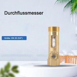 NICCOO Brass Flow Meter, External Thread 3/4 Inch/DN20 Flow Rate 2-8L/min up to 10 Bar Flow Meter Valve for Heating and Solar