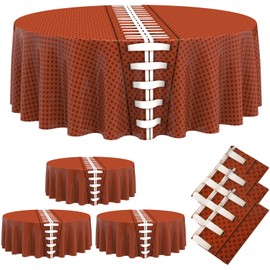 Oudain Oudain 6 Pcs Football Round Tablecloth 84 Inches Party Disposable Table Cloth Plastic Football Birthday Table Cover Circle Tablecloth for Party Table Decor Supplies Favors