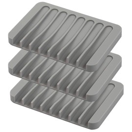 Self Draining Soap Dishes, 3 Pcs Silicone Soap Saver, Waterfall Drainer Soap Holder for Bathroom, Extend Soap Life, Keep Soap Bars Dry Clean & Easy Cleaning (Gray)
