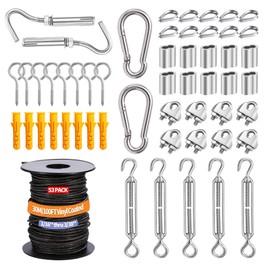 1/16" Wire Rope Kit,30M/100FT Black Vinyl Coated 304 Stainless Steel Cable,String Light Hanging Kit with Turnbuckle for Outdoor,Garden Wire(55 Pack)