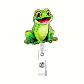 Cute Funny Frog Badge Reel Holder Retractable for Pediatric Nurse Nicu Nurse Nursing Medical Worker & Teacher Funny Animal Badge Reel with Alligator Clip & 25” Durable Nylon Cord Acrylic