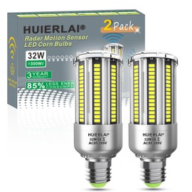 Radar Motion Sensor LED light bulbs, 32W Daylight White 6000K 4000LM (300W Equivalent) Auto Motion Detector Activated Dusk to Dawn Light for Stairway, Hallway, Porch, Garage, Driveway, Patio, 2 Pack