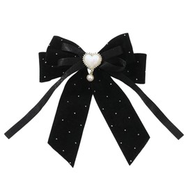 Velvet Black Bow Hair Clips, Large Bows, Elegant Sweet Bow Hair Accessories, Decorated With Pearl Pendants