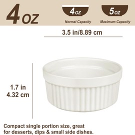 Ramekins 4 oz Oven Safe, Porcelain Creme Brulee Ramekins Pudding Custard Cups Baking Individual Desserts, Ceramic Souffle Dishes Baking Bowls Go in the Dishwasher Set of 4