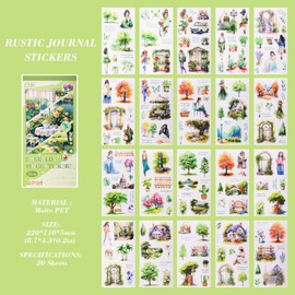 Dizdkizd Spring Themed PET Journaling Sticker, 20 Sheets Die Cut Cottagecore Sticker Book, Ephemera for Junk Journals Scrapbooking Supplies