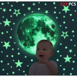 iZEN 523PCS Glow in the Dark Stickers Glow in Dark Moon Dots Stars Luminous Wall Sticker Kids Decals