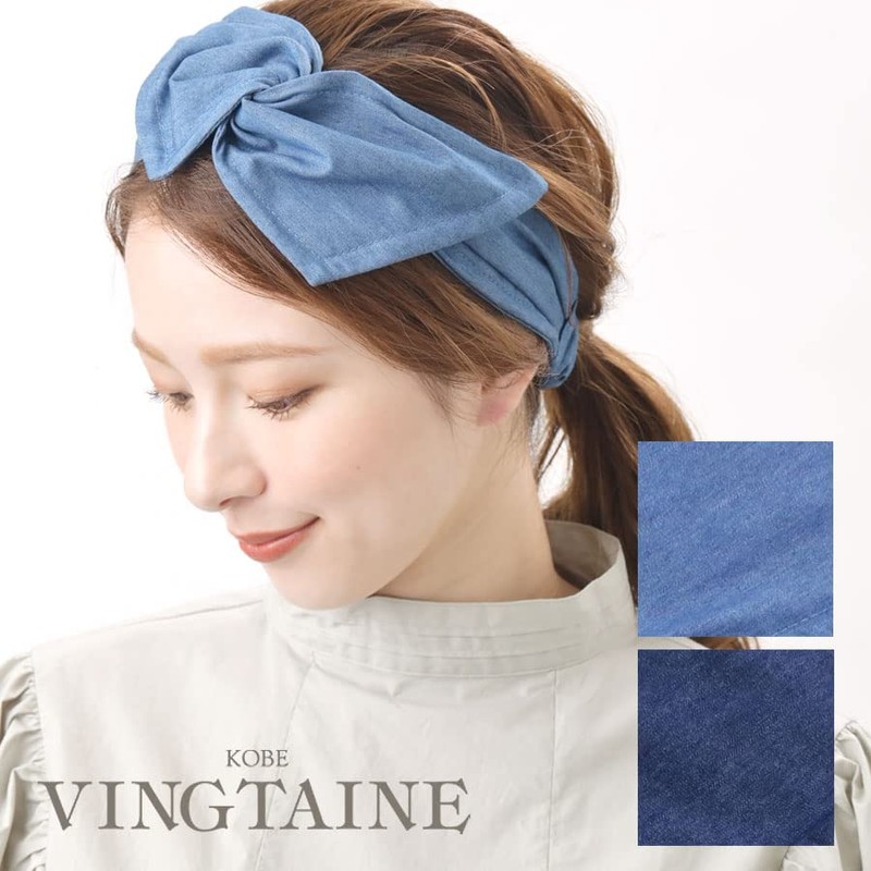 Vingtaine H7547-BL- Hair Band, Dungaree, Asymmetric, Denim Style, Ribbon, Simple,
