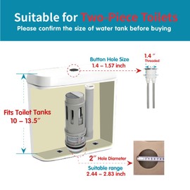 Ulinlo Pouly 2-Inch Dual Flush Valve Repair Kit for 2-Piece Top-Flush Toilets, Includes 8" Height Flush Valve, 1.4" Threaded Button, Fill Valve, Gasket, Bolts