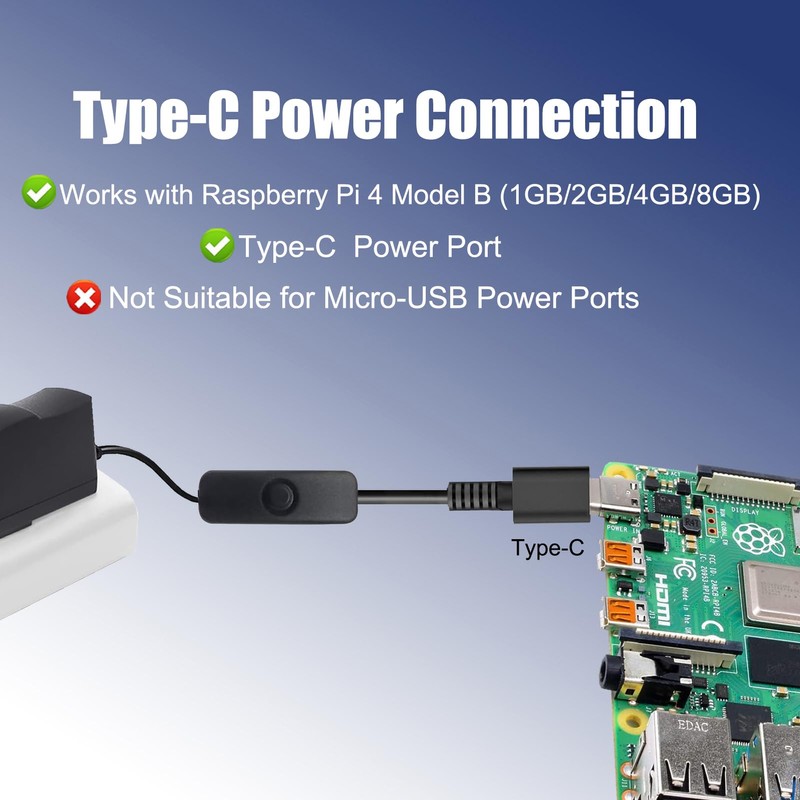 5V 3A USB-C Power Supply with On/Off Switch, 15W Type-C