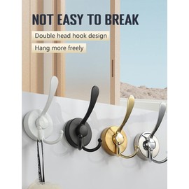 Boxonly No-Drill Suction Cup Duck Tongue Twin Hooks,2024 Upgraded Stainless Steel Waterproof Hooks for Bathroom,Shower,Kitchen,and Mirrors–Heavy Duty Towel Holders (Matte Black)