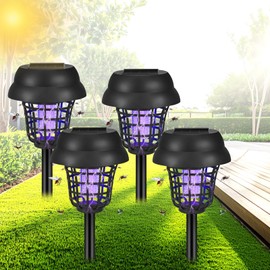 4 Pack 2025 Solar Bug Zapper Outdoor Mosquito Zapper Used to Kill Gnat Small Flying Insect,Waterproof Mosquito Repellent Outdoor Patio,Bug Lights for Outside,Mosquito Trap for Yard Garden Farm