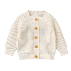 LAWKUL Baby Cardigan Sweater Ultra Soft Knit Clothes Lightweight Long Sleeve for Boy Girl Infants & Toddlers White 6-9M