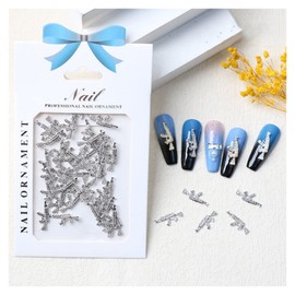 40pcs/Set 3D Alloy Gun Nail Charms, Shiny Diamond Metal Gun Nail Art Charms AK Weapon Nail Charm Rhinestones Gun Charms Nail Jewels for Nail Art Accessories Nail Supplies (Silver)
