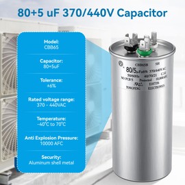 Dreyoo 80+5 uF 370/440V CBB65 Dual Run Round Capacitor for AC Motor, HVAC Capacitor, Air Conditioner Replacement, Heat Pump, Fan Start, Condenser Straight Cool, UL Listed
