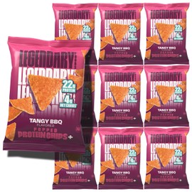 Legendary Foods Tangy BBQ Protein Chips – Popped Tortilla Style – 22g High Protein, 4g Net Carbs, Low Sugar, Gluten Free, Keto Snack Packs – 10 Count – Healthy Crunchy Chips