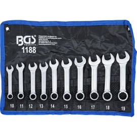 10-piece Combination Spanner Set, Stubby Type, 10-19 mm