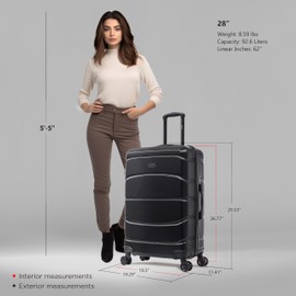 DUKAP SENSE Hardside Luggage with Spinner Wheels | 28 in Durable Lightweight Large Checked Suitcase for Travel | Zipper Clouser Suit Case with Gel Handles and Trolley | Black