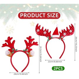 Pack of 2 Christmas Headbands, Christmas Reindeer/Elk Antlers Headbands, Christmas Decoration Headpiece, with Christmas Hats, Snowflake Headband, Children Adults for Christmas Party Hair Accessories