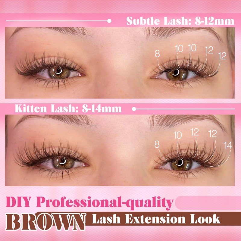 Yawamica Self Adhesive Eyelashes Brown Lash Clusters No Glue Needed
