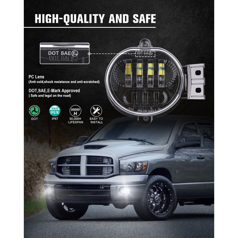 BICYACO New Version LED Fog Light Compatible with Dodge Ram