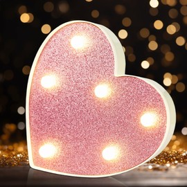 DyingSwan Led Light Up Letters, Pink Marquee LED Letter Lights 26 Alphabet, Small Pink Lighted Letters, Battery Powered Glitter Letters with Lights for Party, Table, Wall Decor（Pink Heart