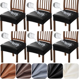 Kapslife Waterproof Seat Covers for Dining Room Chairs Set of 6, Pu Leather Chair Seat Slipcovers Dining Chair Cover Removable Washable Chair Protctor Cover (6, Black, PU)