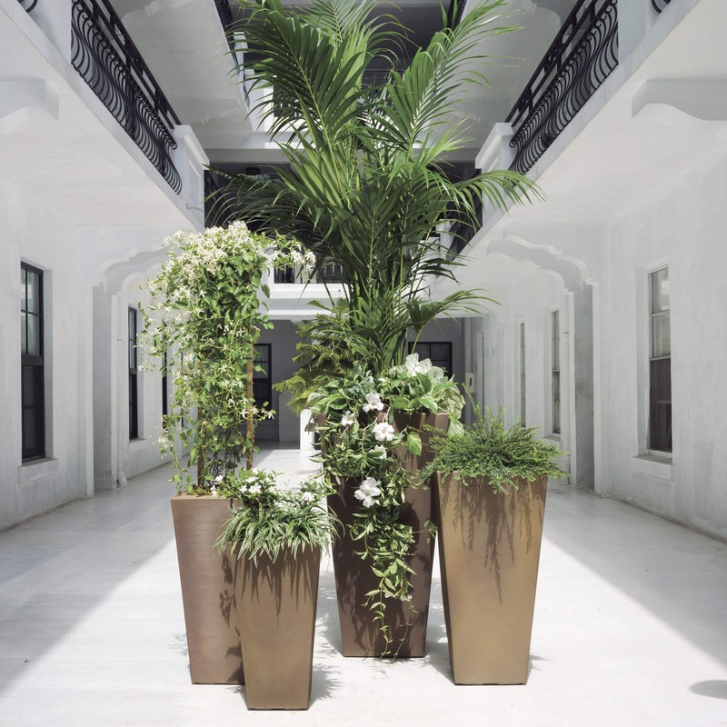 Crescent Garden Bowery Planter, Tall Double-Walled Plant Pot, 13-Inch (Caviar