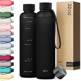 KIVY Slim Water Bottle 32oz [Lightweight & Shatterproof] - Reusable Tritan Water Bottle - Leak Proof Water Bottle for Women & Men - No Spill - Dishwasher Safe - Black