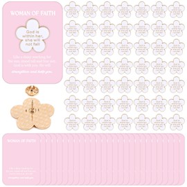 Quelay 50 Pcs Woman of Faith Pin with Blessing Card Religious Christian Lapel Pins for Woman Mother Gifts