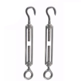 Rshuhx M8 Turnbuckle Wire Tensioner 304 Stainless Steel Adjustable Turnbuckle Hook and Eye Rope Cable Tension for Rope Tightener Garden Wire ClotheslineTensioner Heavy Duty Sun Shade Sail Fixing 2pcs