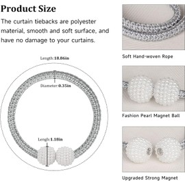 6 Pcs Alzapaños Magnéticos para Cortinas, Sujetador de Cortinas, Alzapaños De Cortina para Decoración Sala De Estar, Alzapaños para Cortinas, Tiebacks De Cortina,Abrazaderas Cortinas, Correas de Imán para Cortina, Hebillas Cuerda con Detalle de Bola de G