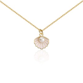 BNQL Seashell Pendant Necklace Beach Lover Gifts Scallop Necklace Enamel Blue Seashell Jewelry Gifts for Women Girls (seashell necklace pink)