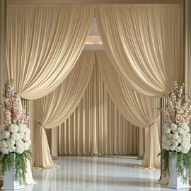 20ftx14ft Beige Backdrop Curtains for Wedding-Wrinkle Free Backdrops Curtain Drapes Fabric Decorations Photo Back Drop Cloth for Baby Shower Photography Stage Reception 4Panels 14ft(H) x 5ft(W)