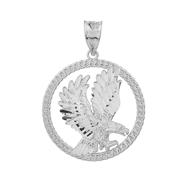 .925 Sterling Silver American Eagle 1” Round Frame Pendant -