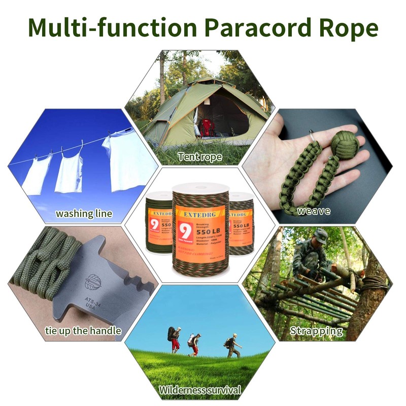 EXTEDRG 550 Paracord 100m 9-Strand 4mm Tent Tarp Outdoor Survival
