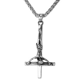 U7 Inverted Crucifix Pendant for Men Women Silver Upside Down Cross Necklace Catholic Jewellery