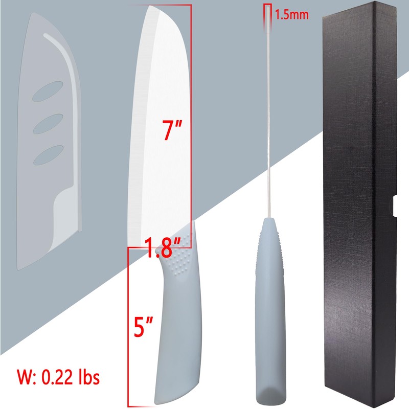 Rynal Ceramic Knife - 7 inch Chef's Santoku Knife -
