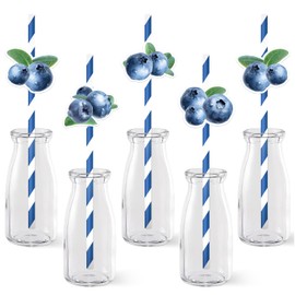 50PCS Blueberry Party Decorations, Blueberry Drinking Straws Blue Fruit Theme Birthday Paper Straw Blueberry Decorations for Adults Kids Cute Fruit Birthday Baby Shower Thanksgiving Party Supplies