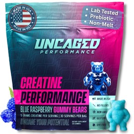 Creatina Monohidrato en Gomitas, Frambuesa Azul, 5g por Porción, 120 Gomitas, 30 Porciones, Suplemento para Fuerza y Rendimiento Muscular             