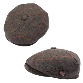 Mens Flat Caps UK 8 Panel Peaky Flat Baker Boy Hats Gatsby Tweed Newsboy Style Women Baker 1920s Hat Size S-XL (UK, Alpha, One Size, Medium (58cm), Check Herringbone Tan)